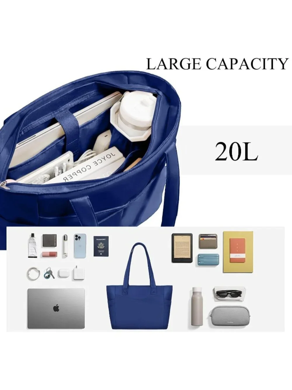 👜Women's Navy Blue Nylon Large Tote Bag With Zipper 15.6 Laptop Sleeve Work Bag